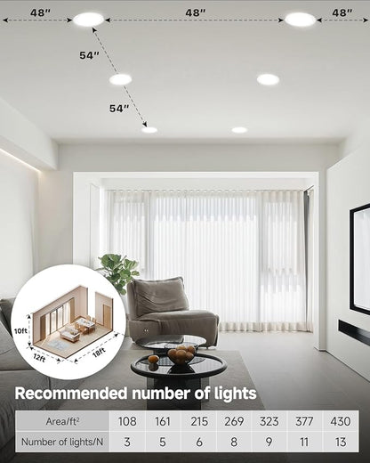 Ensenior 12 Pack 6 inch LED Eyeball Recessed Lighting, 360°+90° Rotatable and 2700K-5000K Selectable, Dimmable Gimbal Recessed Lights, Canless Angled Adjustable Ceiling Downlight, 1300LM, 13W=115W-FCC