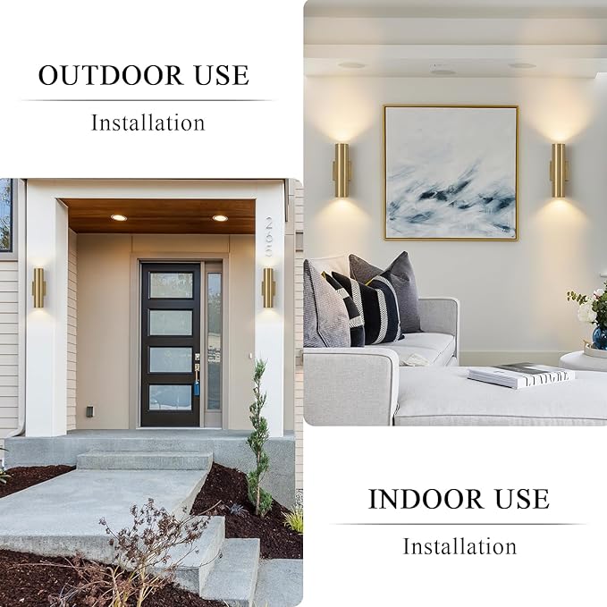 2 Packs Up and Down Lights Outdoor Wall Light Fixture 11.8" Gold Outdoor Sconces Wall Lighting Mount on House Porch & Patio Garage Entrance