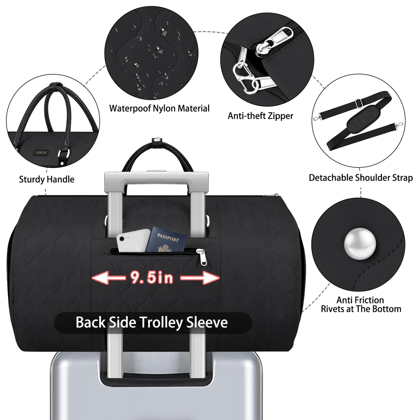Garment Duffel Bag for Travel - ITIEZY Convertible Carry on Garment Duffel Travel Bag for Women Men Large Weekender Bag with Shoes Pouch 2 in 1 Hanging Suit Travel Duffel Bag 3pcs Set
