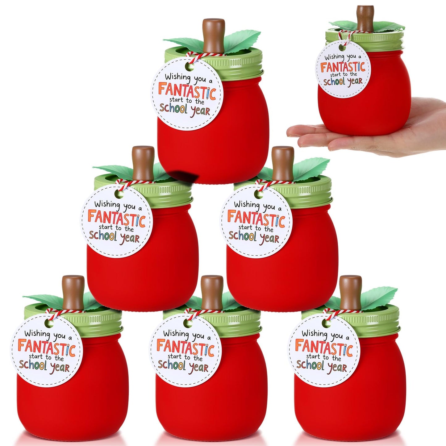 Mimorou 6 Pcs 8 oz Christmas Apple Gifts for Teacher Apple Containers Gift Candy Boxes Mason Glass Jar with Lid for Teacher School Classroom Table Wedding Party Decoration