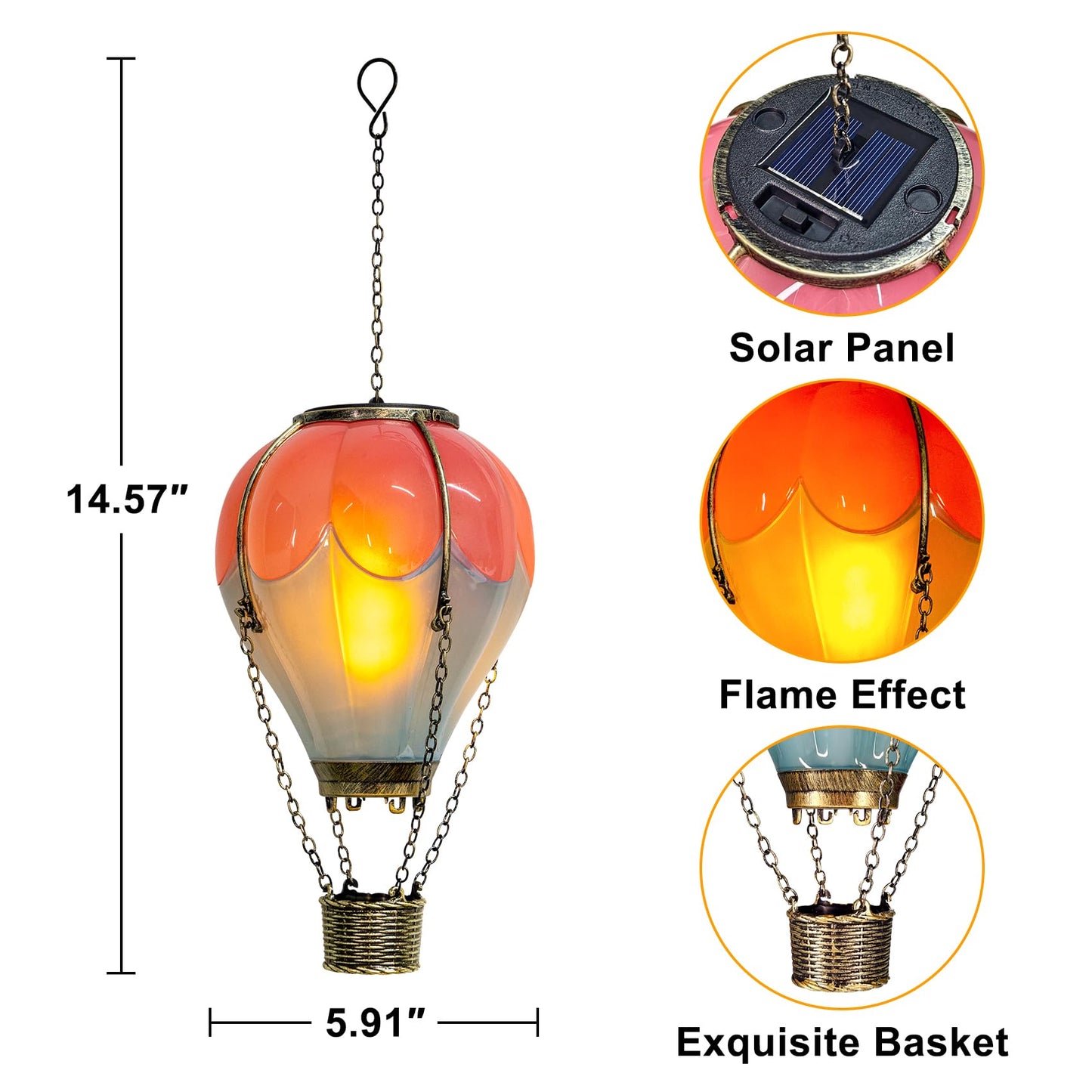 Hot Air Balloon Solar Lantern Outdoor Waterproof with Flickering Flame Light, Solar Powered Light for Garden Patio Yard Pathway Porch - Pink & Blue (1 Pack)
