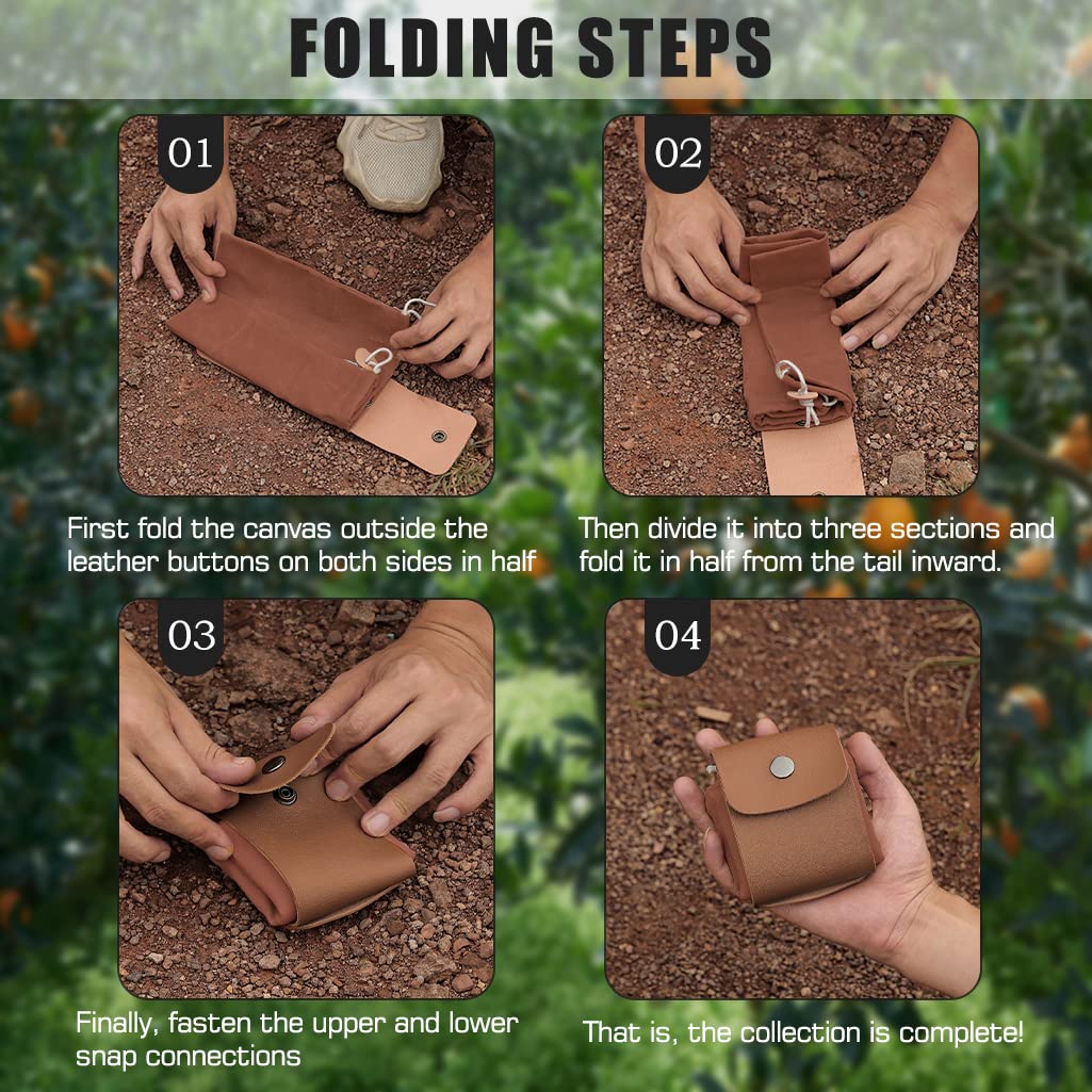 Brown Foraging Bag, Outdoor Picking Fruit Bags, Waxed Canvas Foraging Pouch, Foldable Leather Belt Pouch With Drawstring Multi-Purpose Picking Bag for Camping, Shells, Treasures, Travel, Hiking, Tools