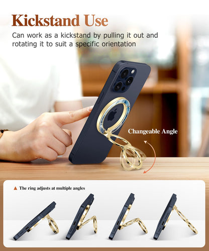 GVIEWIN Magnetic Phone Ring Holder, Compatible with MagSafe Phone Grip with Adjustable Stand, Magnet Phone Ring Kickstand for iPhone 17/16/15/14/13/12 Pro Max Plus Air/Other Phones (Glitter/Silver)
