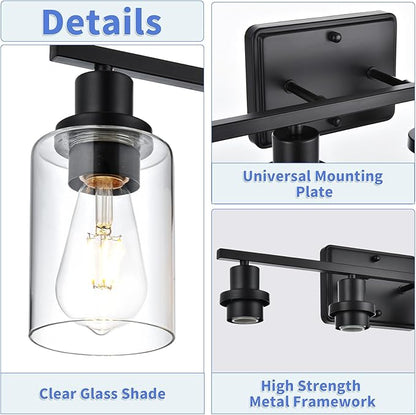 2-Light Bathroom Light Fixtures,Modern Black Bathroom Vanity Light,Bathroom Lighting Fixtures Over Mirror,Black Wall Lamp for Bedroom,Wall Lights for Living Room,Hallway