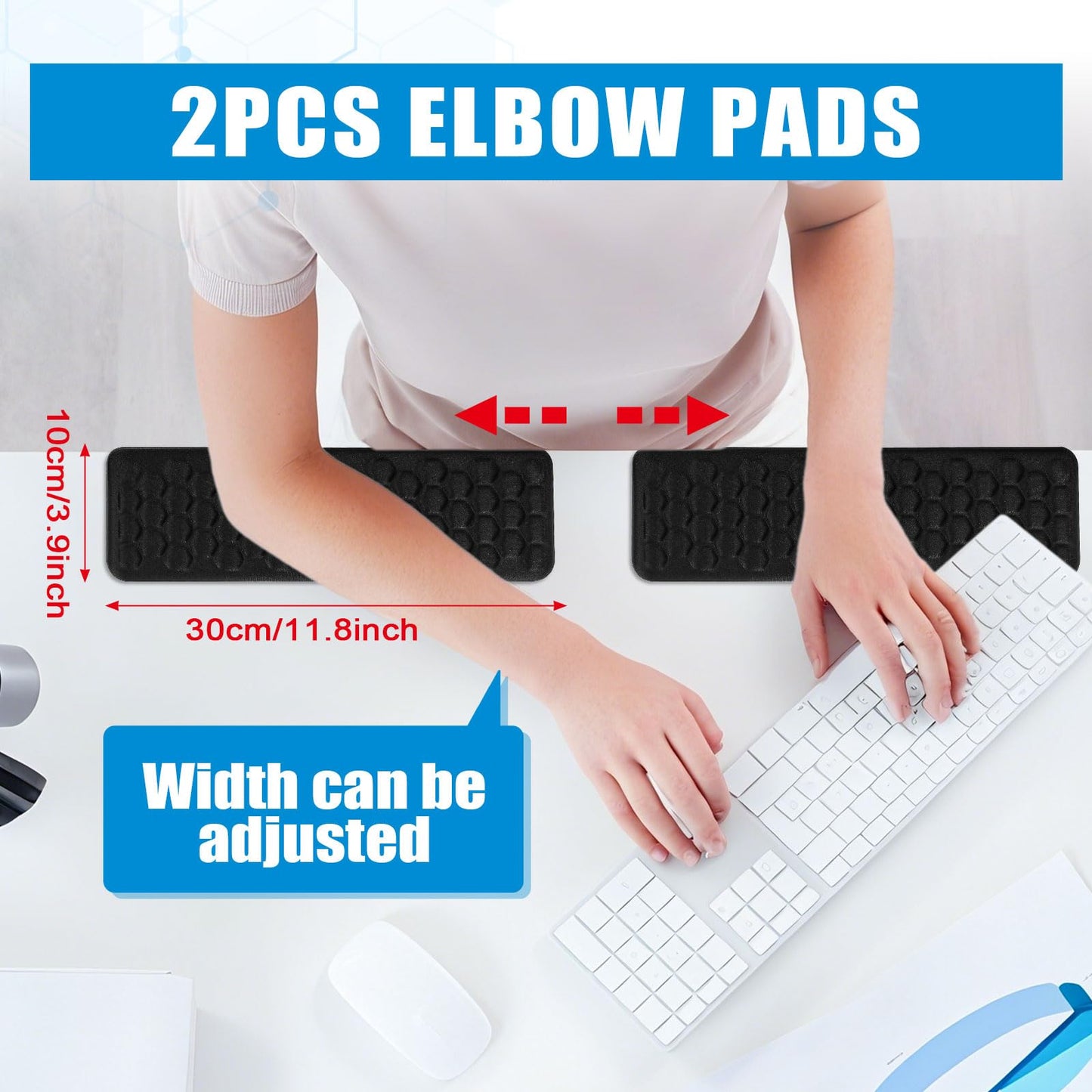 L-Shaped Desk Elbow Pads (2-Pack) - Adjustable Spacing Memory Foam Desk Edge Cushion for Forearm & Wrist Support, Ergonomic Desk Arm Rest for Office, Gaming