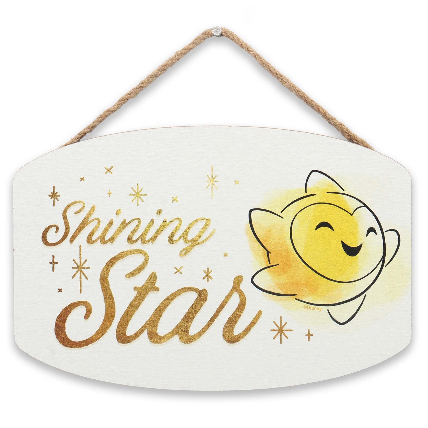 Disney Wish Shining Star Hanging Wood Wall Decor - Adorable Shining Star Sign for Kids' Bedroom or Play Room