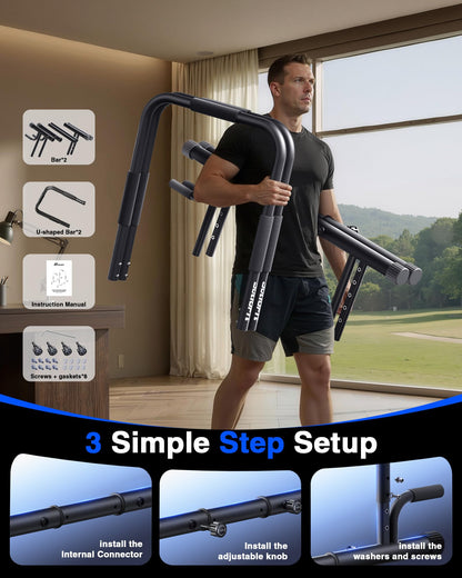 SolidFit 2-in-1 Dip Bar Station - Dip Bars & Push Up Bars Calisthenics Equipment with 420LB Bolt Washer Stable Design Dual Inner Connectors Portable Adjustable for Home Gym Strength Training Black