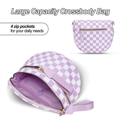 Checkered Crossbody Bag,Nylon Bum Bags for Women Crossbody,Spacious Sling Bag Purse Fanny Packs with Shoulder Strap