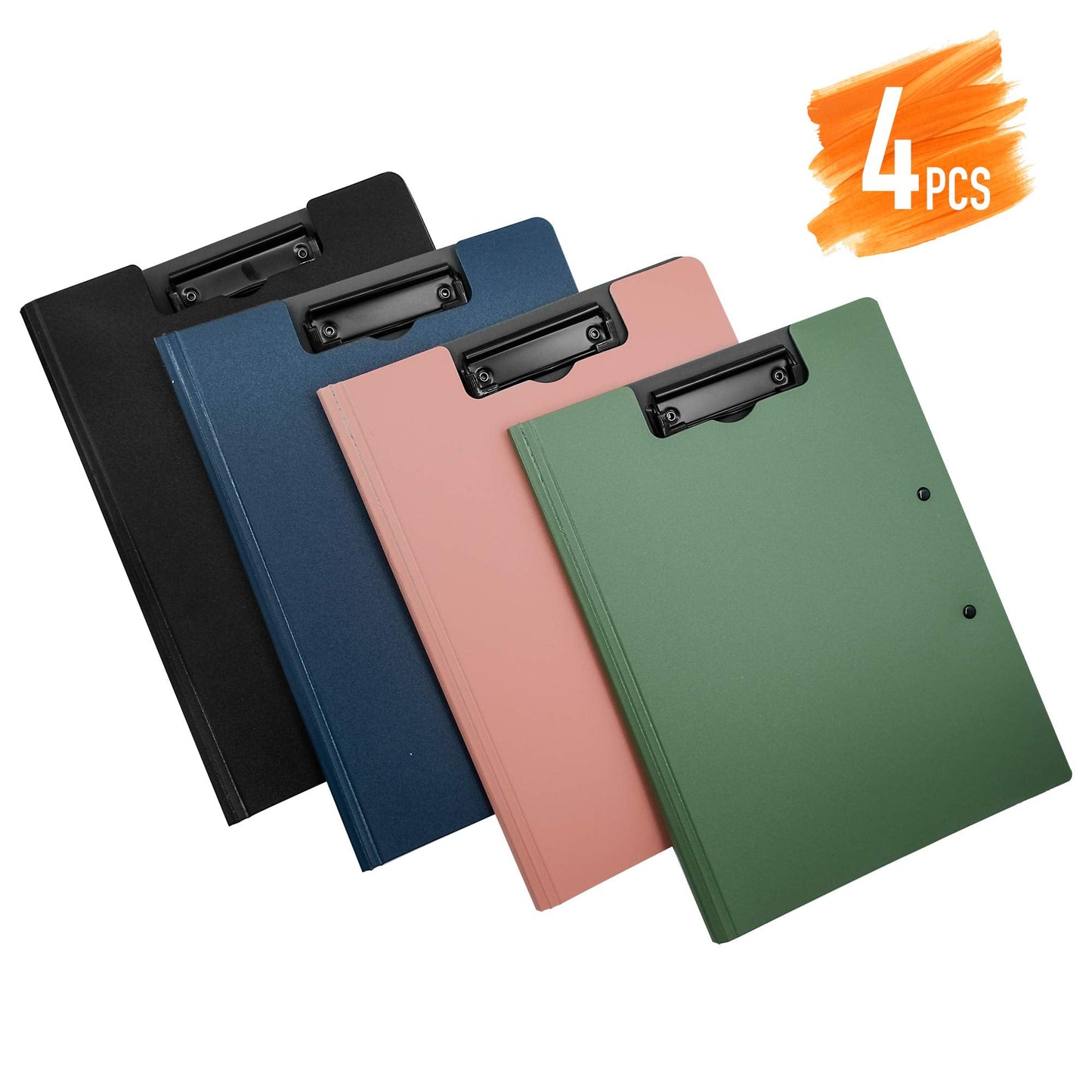 souG 4 Pcs Foldable Clipboards, 360 Degree Cover Clipboard File Folder, Perfect for Private Documents, Awesome for Office, Medical Field, School, Job Interviews (4 Colors, Double Clip)
