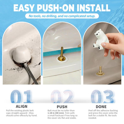 MENNTY Polar Bear Toilet Bolt Covers Decorative, Glow in the Dark Toilet Bolt Caps, 2 PCS Cute PLA Toilet Caps for Bottom of Toilet – Hide Rusty Bolts, Easy Push-On Fit