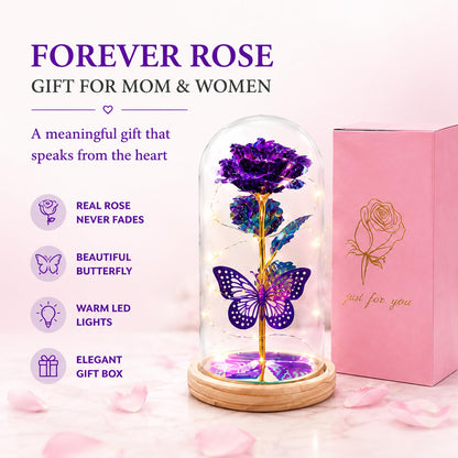 QUNPON Mothers Day Rose Gifts for Mom Flowers Rose Gifts for Women,Birthday Gifts for Women,Purple Butterfly Flowers for Mother Day Flower Gifts from Daughter Son,Gift for Mom,Sister,Her,Grandma,Wife