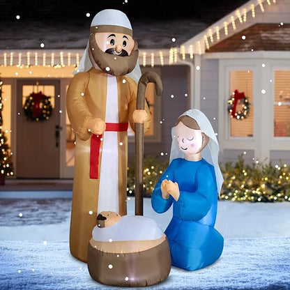 DomKom 6ft Christmas Inflatables Nativity Scene Outdoor Decoration，LED Lights Holiday Blow Up Yard Decoration for Holiday Party Garden Yard Lawn Winter Decor