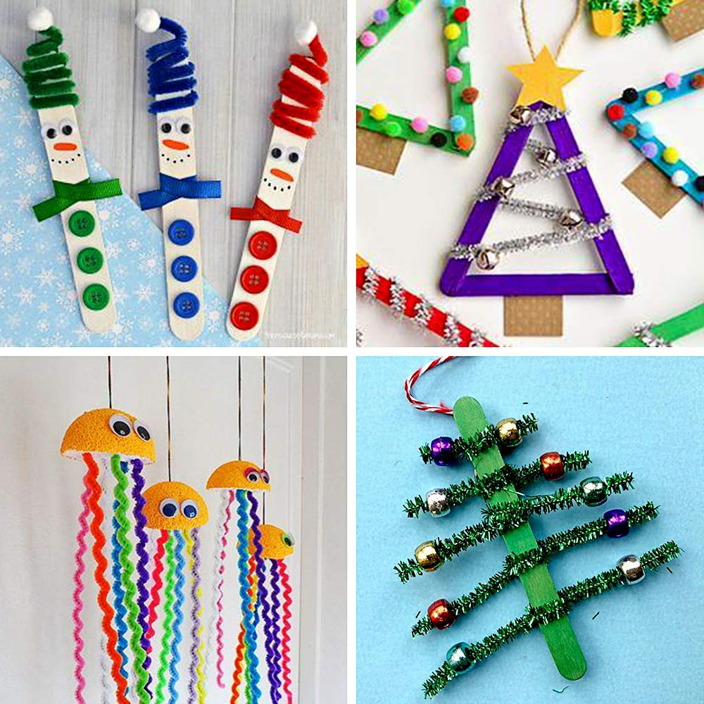 Winlyn 475 Set Christmas Jingle Bell Wreath Christmas Tree Ornaments Craft Kit Jingle Bell Metallic Chenille Stems Glitter Pom-Poms Ribbon Assortment for Kids Holiday Xmas Bracelets Necklaces Artwork