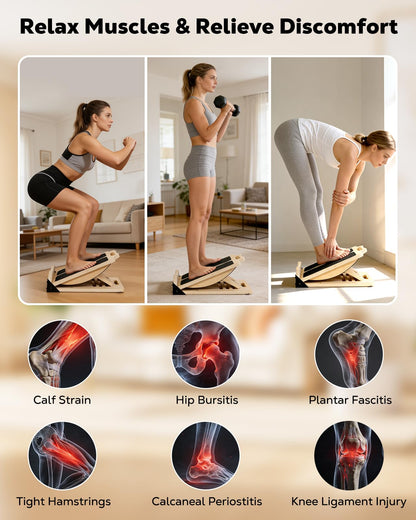 MoKo 2-in-1 Wooden Slant Board & Balance Board, 4 Adjustable Inclines Calf Stretcher for Knees, Ankles, Heels, Feet and Legs, Non-slip Stretch Boards Support up to 220lbs
