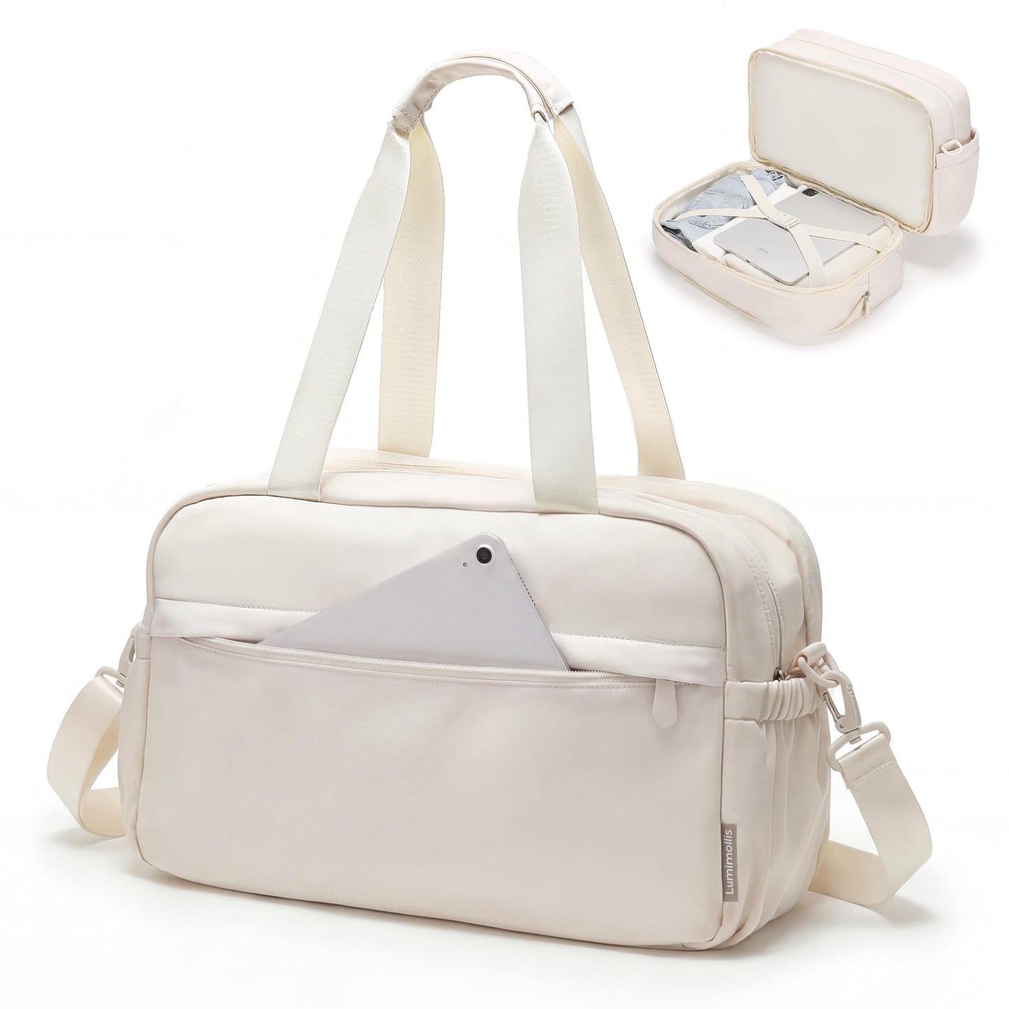Expandable Duffle Bag for Travel, Carry On Luggage & Gym Bag for Women & Men, Small Personal Item Travel Bag, Overnight Weekender & Tote for Airplane Essentials (Beige)