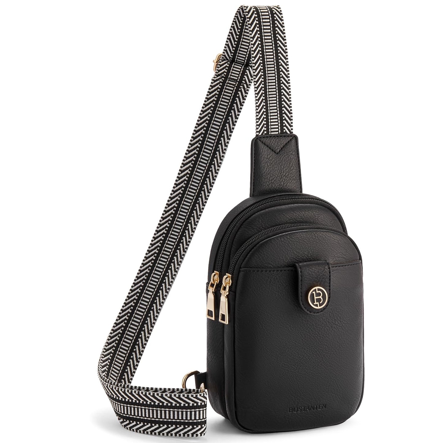 BOSTANTEN Small Sling Bag Crossbody Bags for Women Trendy Crossbody Purse Leather Chest Bag, Deep Black