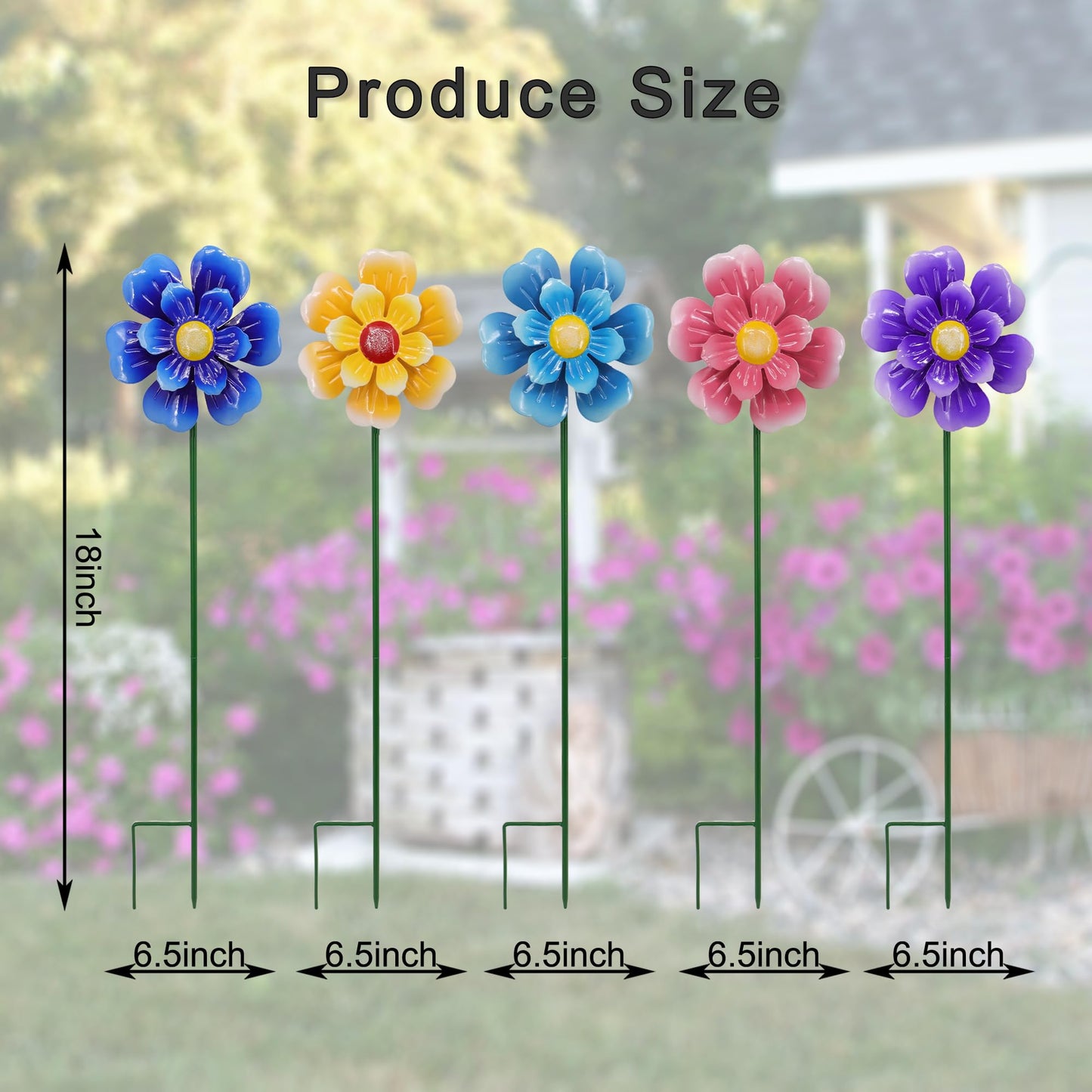 Metal Flower Wind Spinner Garden Lawn Stakes Yard Art, 27 Inch Windmill Outdoor Garden Iron Handicraft Lawn Ornament, Outside Front Porch Patio Yard Decor, 5 Pieces Outdoor Valentines Decoration Gift