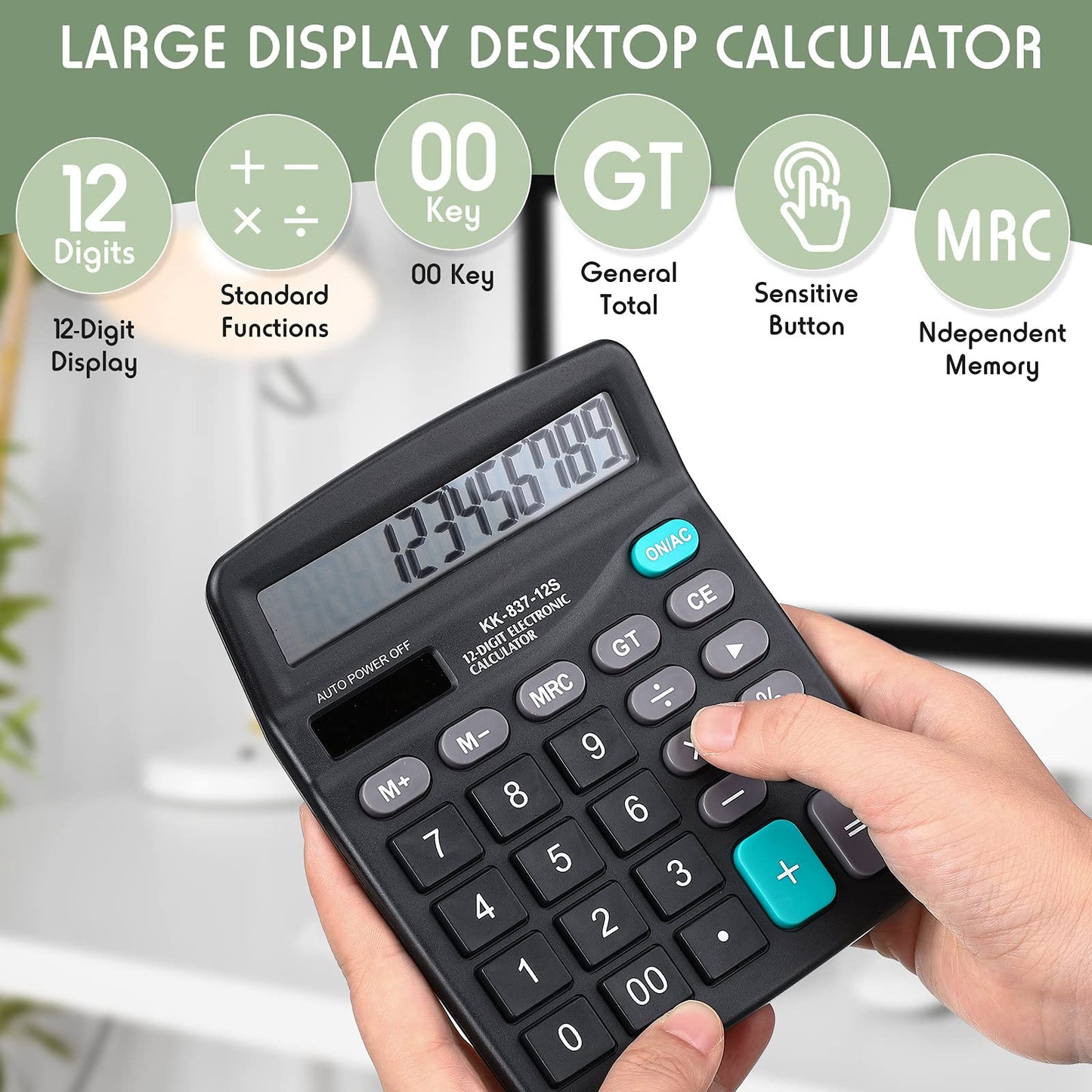 Konohan 8 Pack Calculator Bulk, 12 Digits Calculators Desktop Solar and Battery Dual Power Large LCD Display and Sensitive Butto Handheld for Office, School, Home(Black)