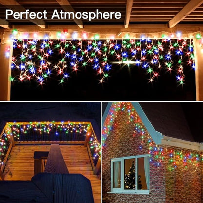 Ollny Icicle Lights for Outside 400LED 32FT, Multicolor Christmas Light with Remote 8Modes Timers Waterproof, Plug in Connectable Hanging Lights for Outdoor Indoor House Roof Holiday
