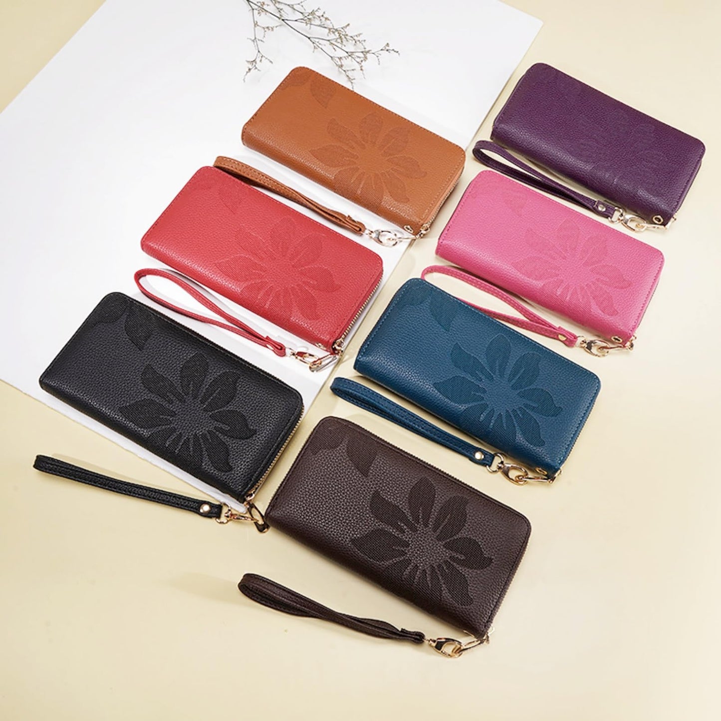 Bakurok Womens Wallet RFID Wristlet Wallet for Women Zip Around Credit Card Holder Floral Leather Ladies Clutch Long Purse