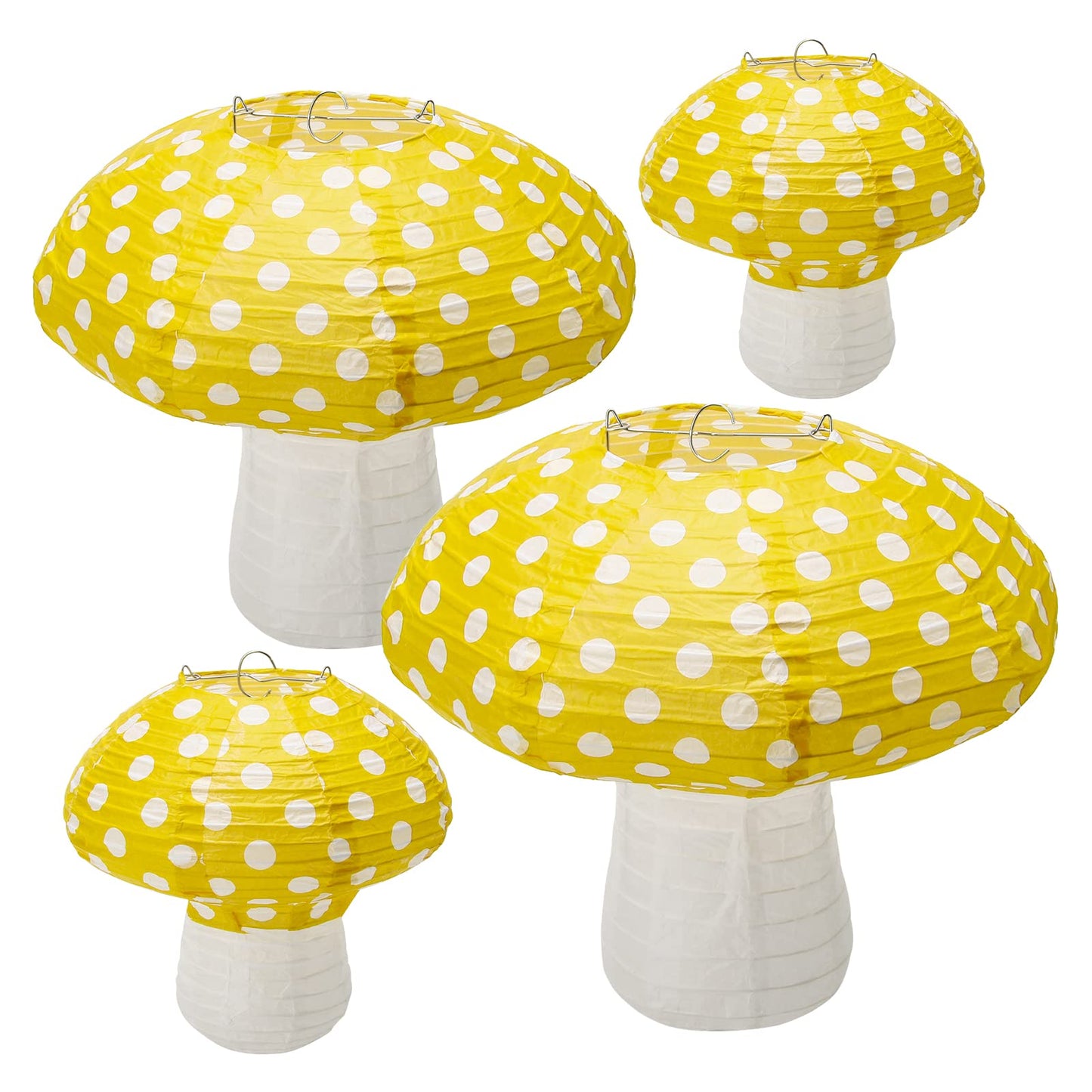 4Pcs Mushroom Shaped Paper Lanterns, Windspeed Large Mushroom Shaped Lanterns For Nursery Garden Christmas Party Decoration, 8 inch, 12 inch (Yellow)