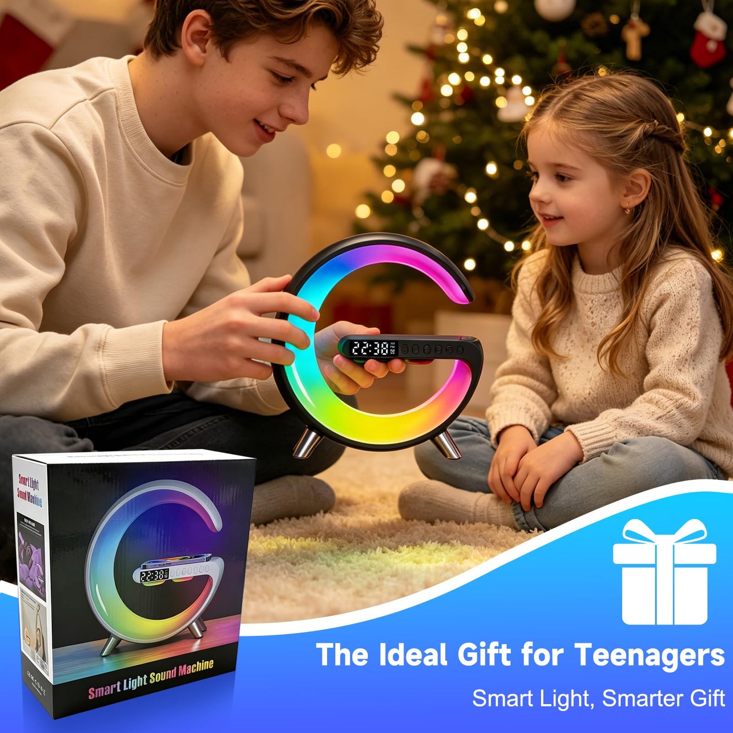 4 In 1 Smart LED Table Lamp, Alarm Clock, Wireless Charger, Night Light, Bluetooth Speaker with App Control, Bedside Lamp for Bedroom, Office, Home Decor, Family, Girls Boys Birthday Festival Gifts