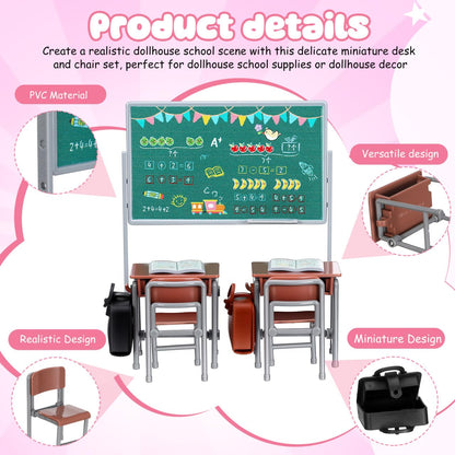 TOYANDONA 13pcs Miniature School Supplies - Doll School Supplies Mini Dollhouse Accessories Include Desk Chair Set Doll Schoolbag Blackboard Book for Miniature Classroom Furniture