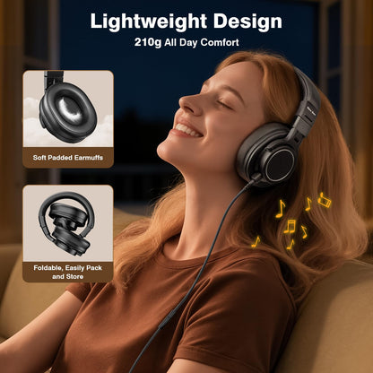New Bee Wired Over Ear Headphones, Studio Headphones with 50mm Drivers and 6.35mm & 3.5mm Jack DJ Headphones for Studio Monitor & Mixing DJ Guitar AMP Podcast Piano Keyboard