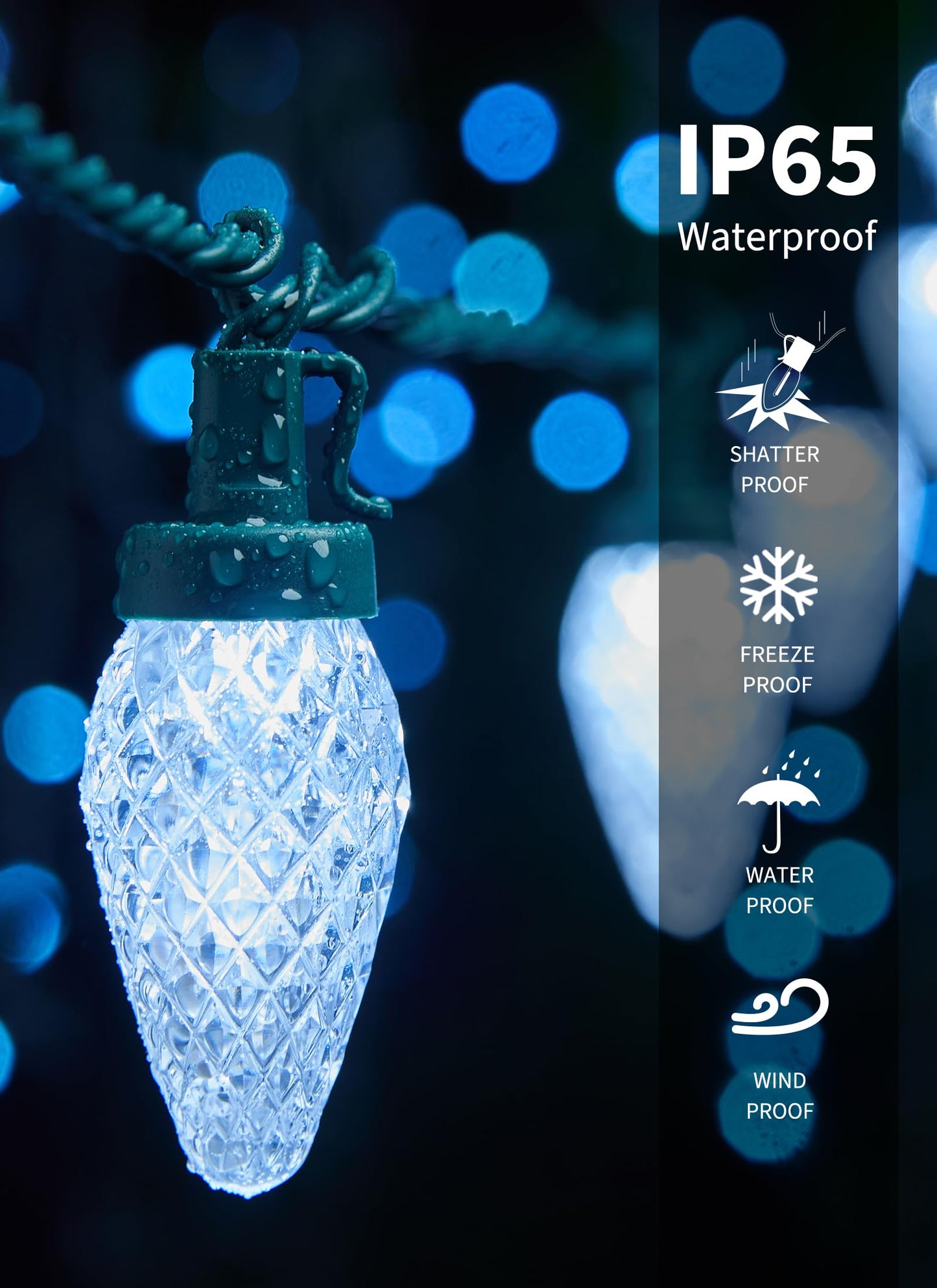C9 Christmas Lights Outdoor, 114 Feet 150 LED C9 String Light with Timer & 8 Light Modes, Waterproof Commercial Grade Connectable Christmas Tree Lights for House Indoor Outside Roofline, Pure White