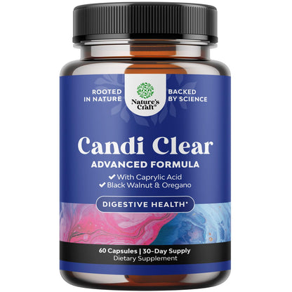 Natures Craft Candi-Clear Body Cleanse Detox for Women - Anti Overgrowth Gut Detox for Women with Caprylic Acid Black Walnut Wormwood and Oregano - Full Body Cleanse with Pre and Probiotics