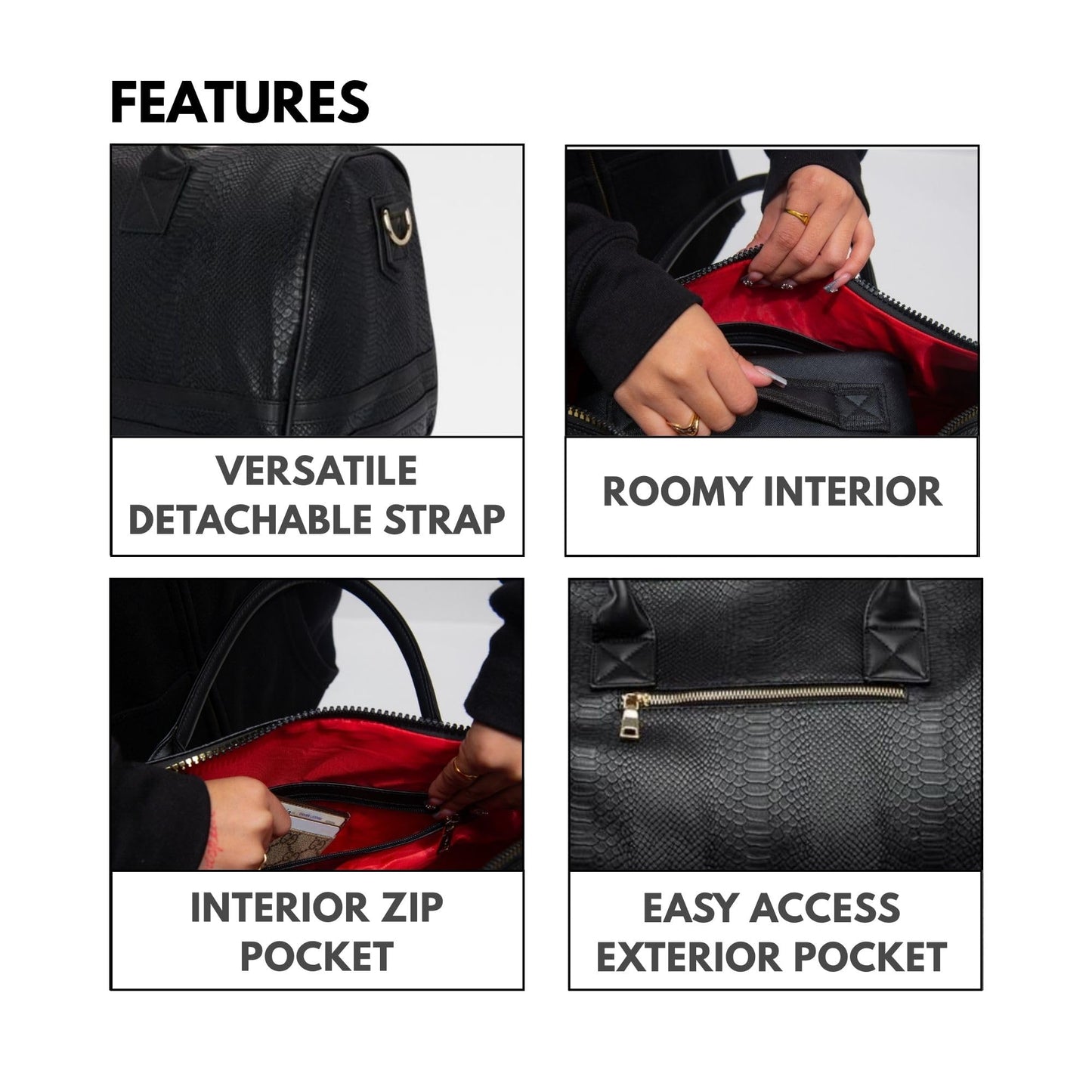Tote&Carry Apollo 2 Duffle Bag for Travel Women & Men, TSA Approved Carry On Duffel Bag, Premium Vegan, Durable Weekender Luggage for All-Purpose Use (Black - SnakeSkin Pattern, XL)