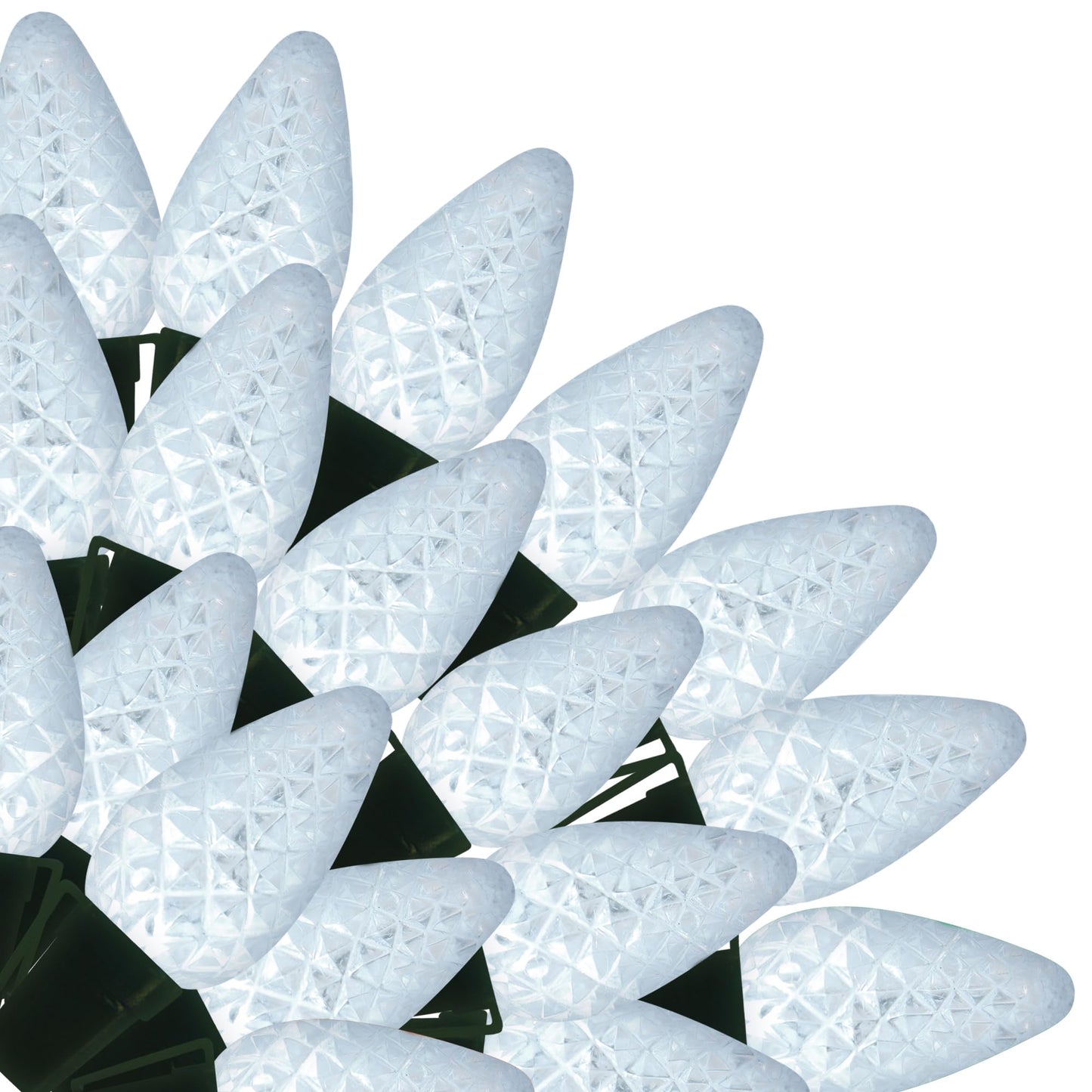 Brite Star 100 Lt Faceted C7 LED Lights, Pure White, Green Wire