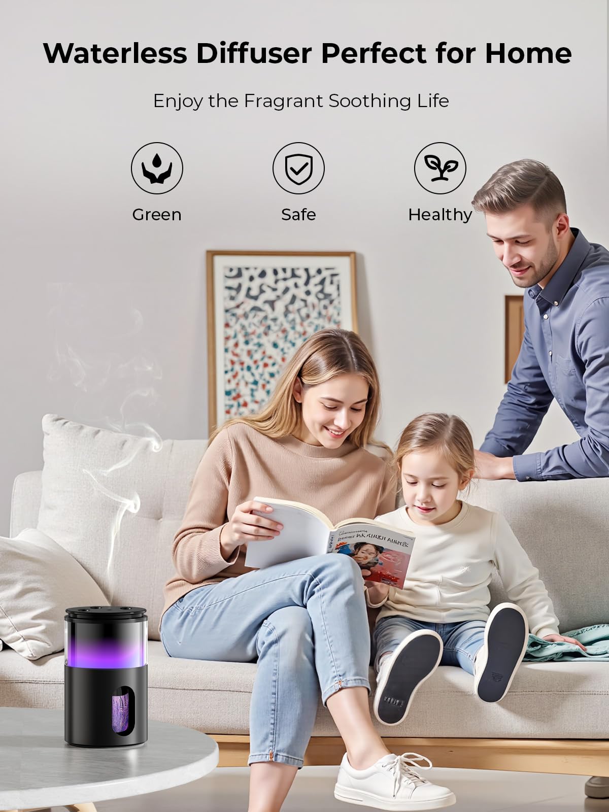 Pmsusoow Waterless Diffuser for Essential Oil: Mini Battery Scent Diffuser for Room&Home&Car with 9 Colors LED Light - Aroma Cool Mist Machine Charcoal Black