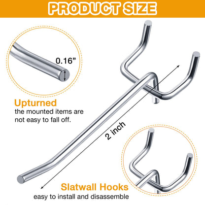 Funrous 100 Pack Peg Board Hooks Stainless Steel Pegboard Hooks Shelving Display Hanging Peg Board Holders for 1/8 and 1/4 Garage Storage Tools Organizer(2 Inch)