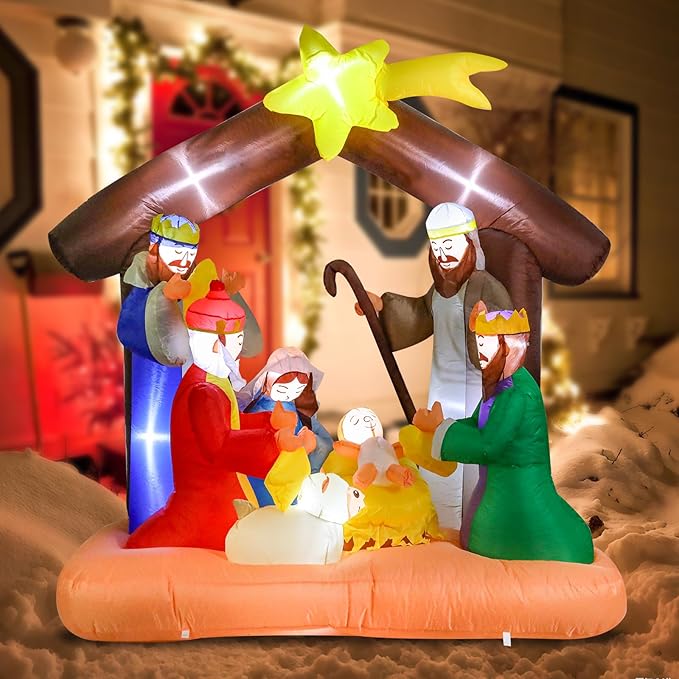 Vigdur Christmas Nativity Scene Outdoor, 6FT Christmas Inflatables Nativity Sets with LED Lights, Blow Up Yard Decorations for Yard Garden Lawn Winter Holiday Supplies Décor