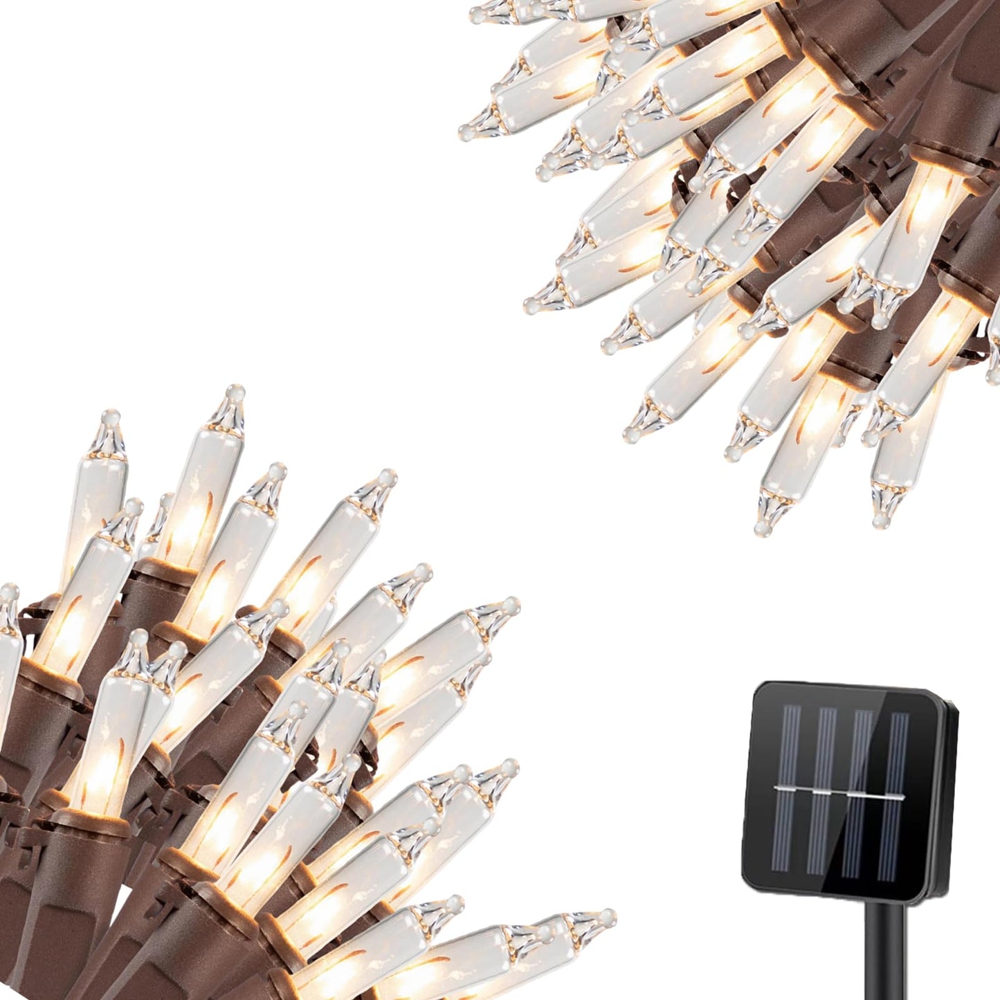 Vigdur Solar String Lights Outdoor - 2 Packs 28ft 70 Count String Lights on Brown Wire Cord, Solar Powered Christmas Lights for Patio Home Party Garden Decor