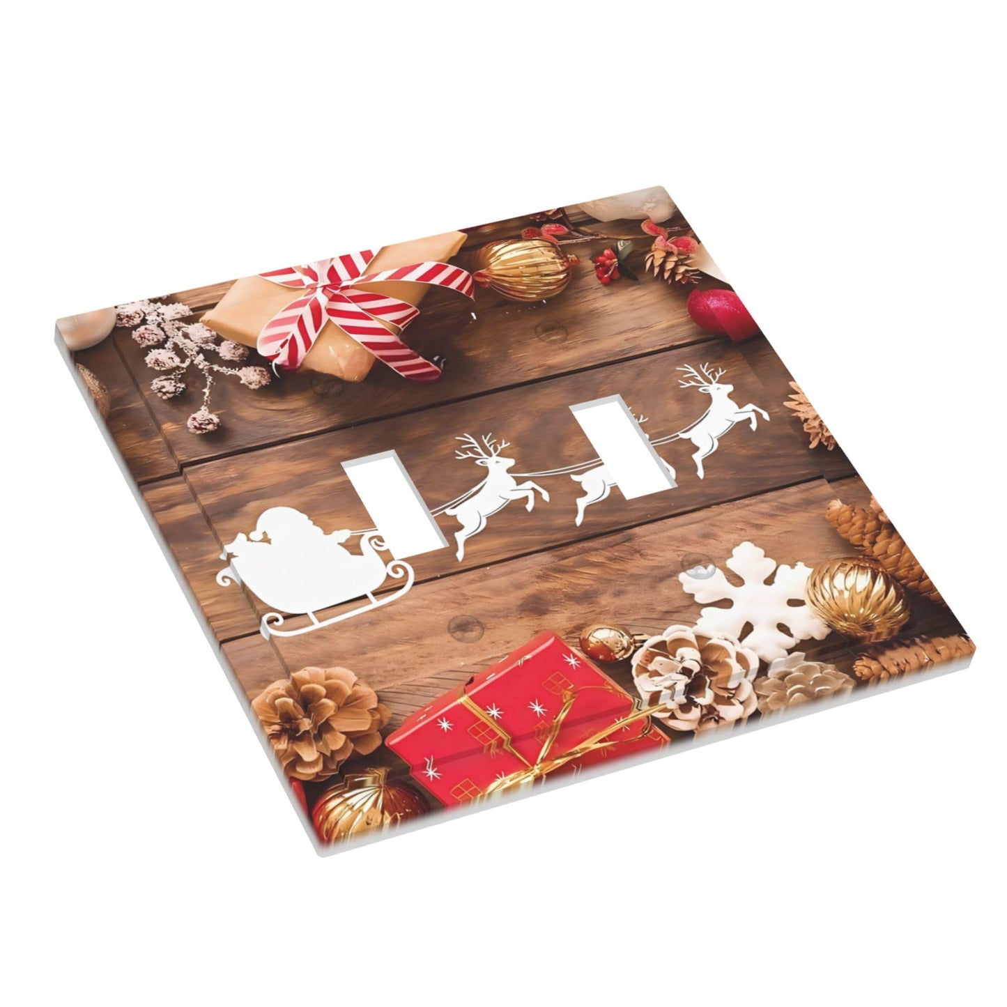 Decorative Art Light Switch Covers Christmas Sleigh & Gifts 2 Gang Double Toggle Wall Plate Decorative Switchcover Electrical Switchplate for Home Decor