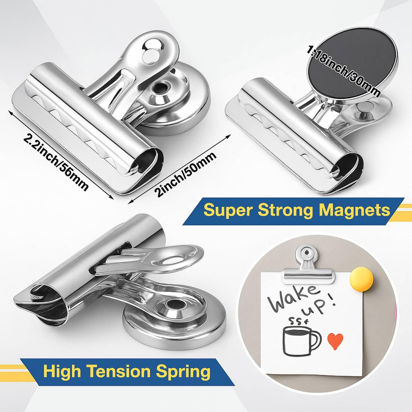 MorningRo 18 Pcs 18 Pcs Magnetic Clips 2.2 Inch Metal Heavy Duty Refrigerator Magnet Clips with Box for Whiteboard Fridge Photo Displays Office School Classroom(Silver)