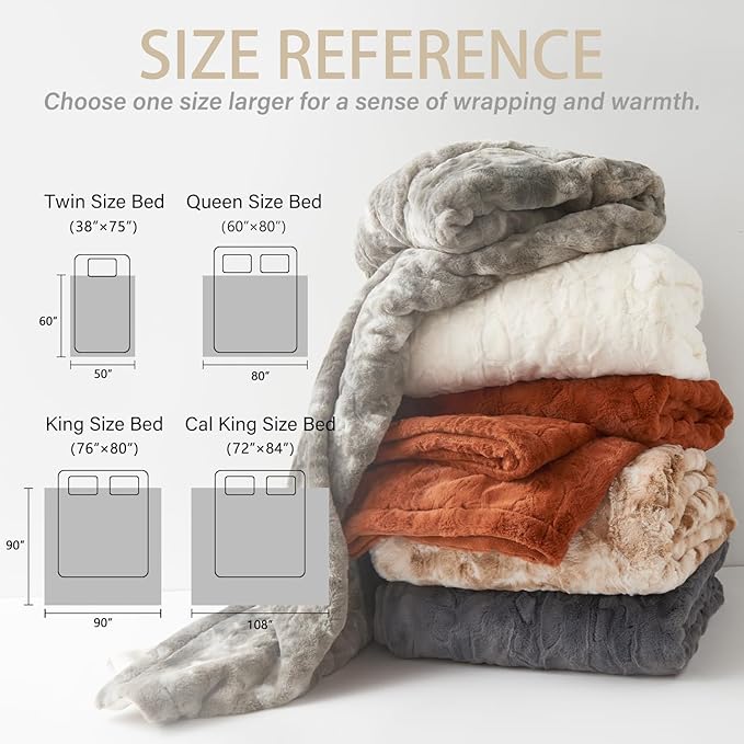 Krifey Faux Fur Blanket for King Size Bed, 3D Texture Soft Cozy Fuzzy Plush Warm Blanket, Christmas Birthday Gifts for Women Mom Girlfriend Men, Room Decor, Marbled Beige, 108x90in