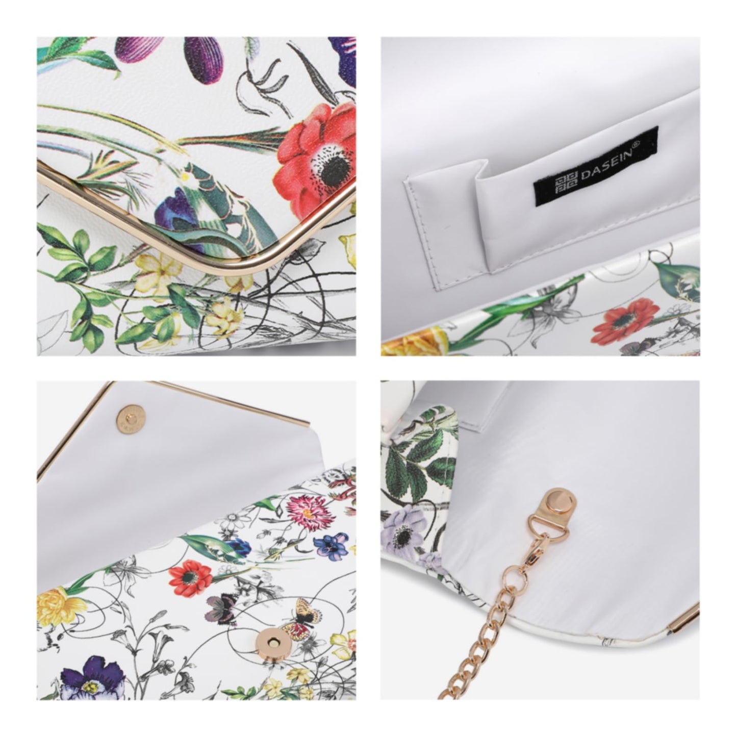 Dasein Women's Evening Clutch Bags Formal Party Clutches Wedding Purses Cocktail Prom Clutches (White Floral)