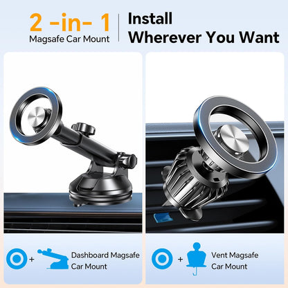 Coolpow for MagSafe Car Mount【Windshield+Vent+Dash】Magnetic Phone Holder for Car Phone Holder Mount Cell Phone Holders for Your Car Accessories Suction Cup Stand for Garmin GPS for iPhone 17 16 15 14