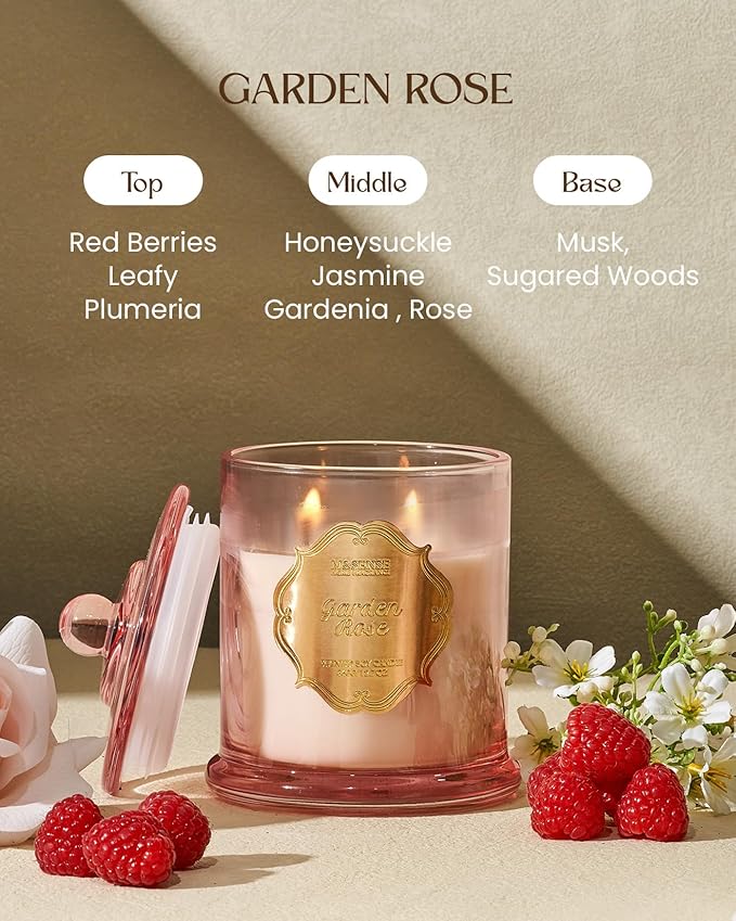 M&SENSE Rose Candles for Home Scented, Organic Soy Candles Non Toxic Soot-Free, 12.7oz Large Jar Candle 75 Hour Long Lasting Burning, Relaxing Aromatherapy Valentine's Day Gift for Women
