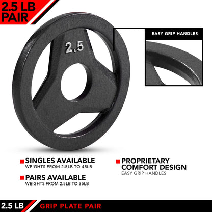 JFIT Cast Iron Olympic 2-Inch Grip Plate for Barbell, 2.5 Pound Set of 2 Plates Iron Grip Plates for Weightlifting, Crossfit - 2” Weight Plate for Bodybuilding