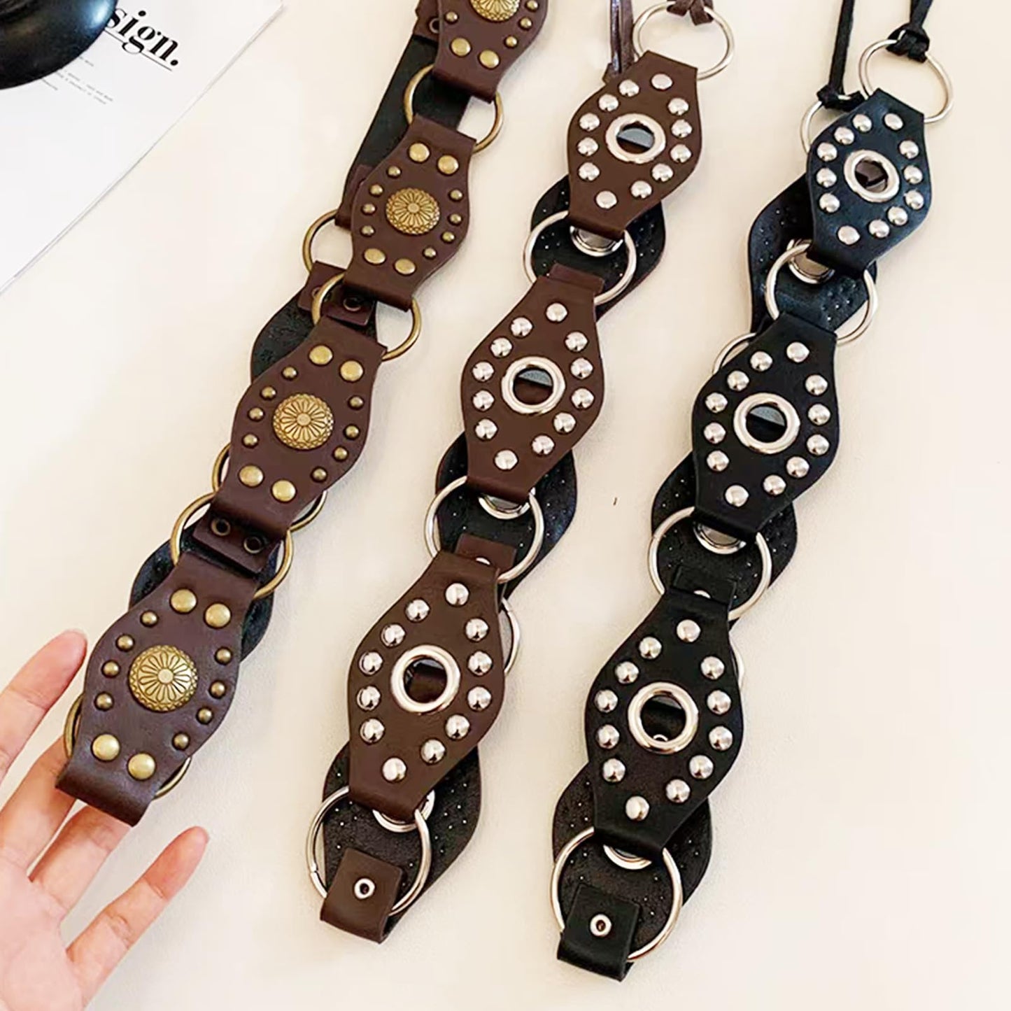 Fidesoni Bohemian Country Sytle Rope, Boho Waist Belt for Women Girls, Brown Western Belt for Jeans Dress, PU Leather Y2k Belts for Festivals Street Style