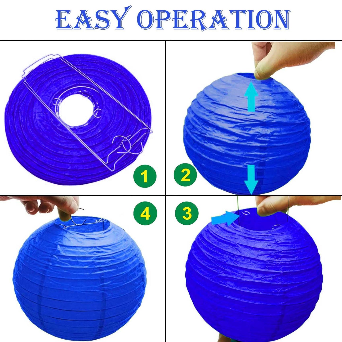 Blue Paper Lanterns 12Pcs Hanging Lanterns for Birthday Party, Wedding, Home Decor, Baby Shower Festive Decoration