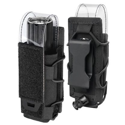 LIVANS Flashlight Holster for Duty Belt,Tactical Flashlight Holder Pouch,Nylon Torch Carry Case Sheath for Police Vest Security Correction Officer Outdoor Camping Accessories,with PVC Transparent Flap