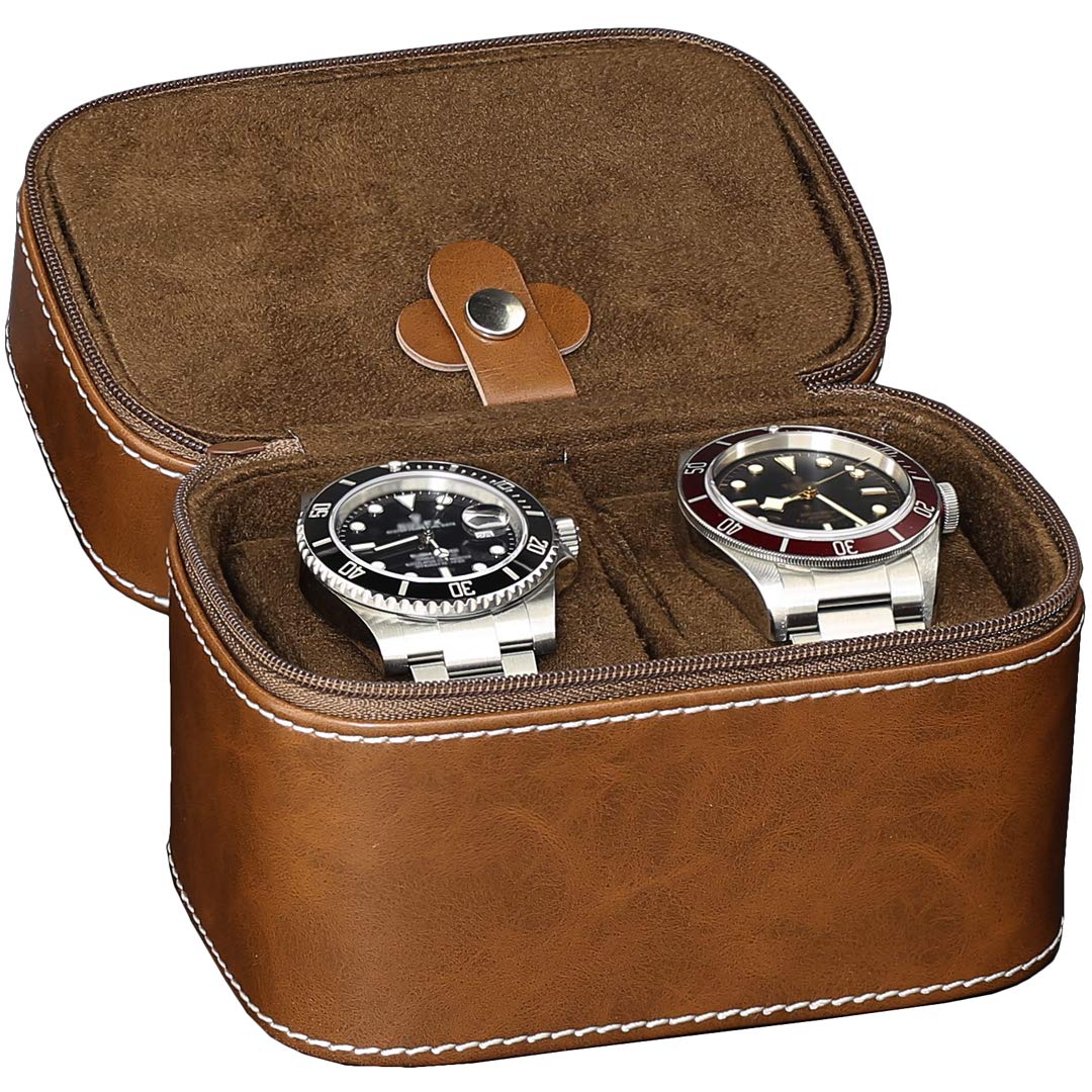 ROTHWELL 2 Watch Travel Case Storage Organizer for 2 Watches | Tough Portable Protection w/Zipper Fits All Wristwatches & Smart Watches Up to 50mm