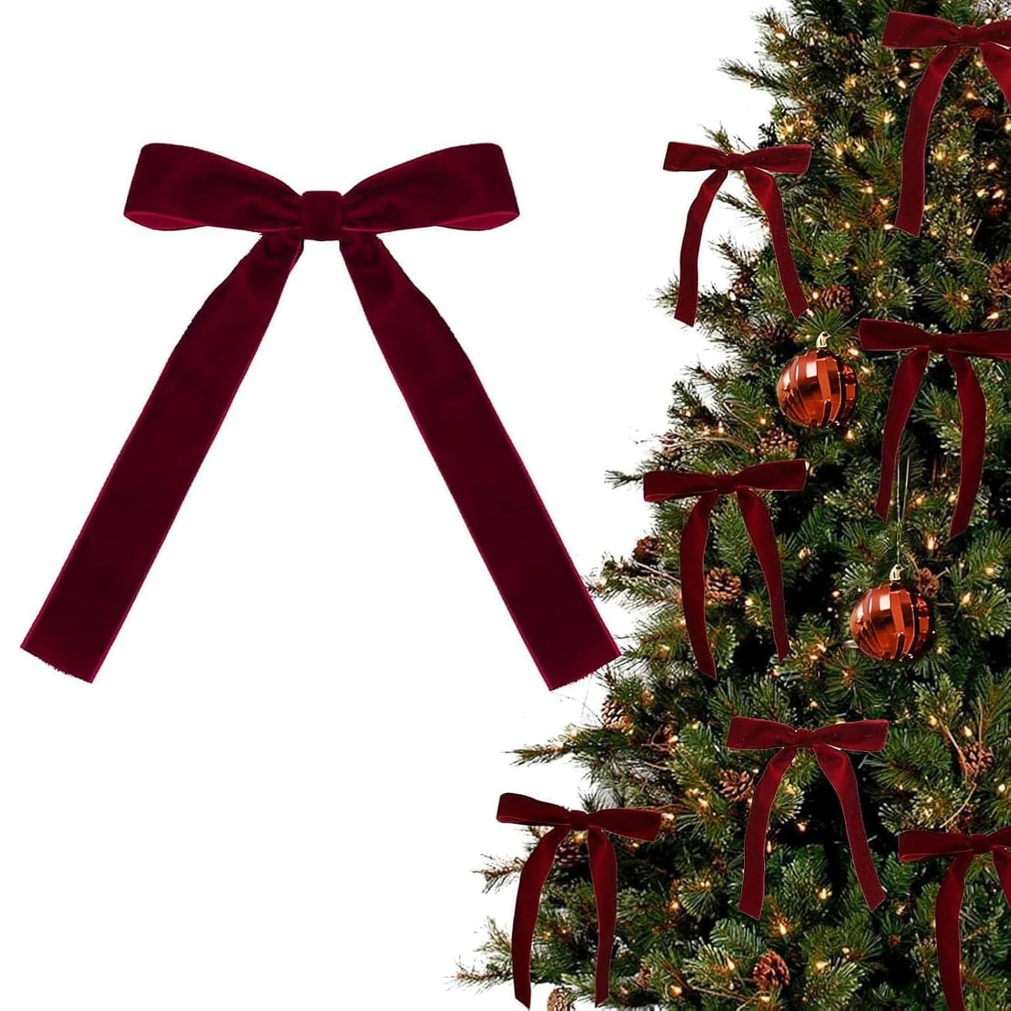 12PCS Red Velvet Bows for Christmas Tree, Bows for Christmas Tree, Garland Red Velvet Bow Ornaments for Christmastree with Gold Twist Ties (Burgundy)