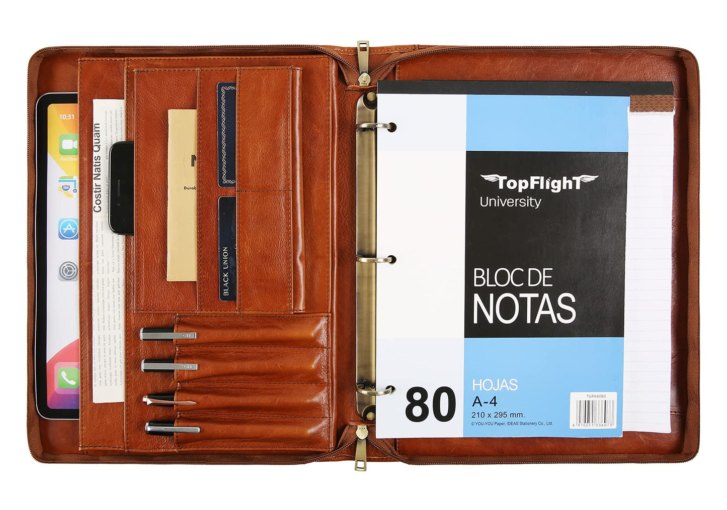 Handmade Leather Portfolio Binder - 3 Ring Binder Portfolio Genuine Leather Business Padfolio, Personlized Legal Pad Folio Folder for Lefty & Righty - Oil Brown