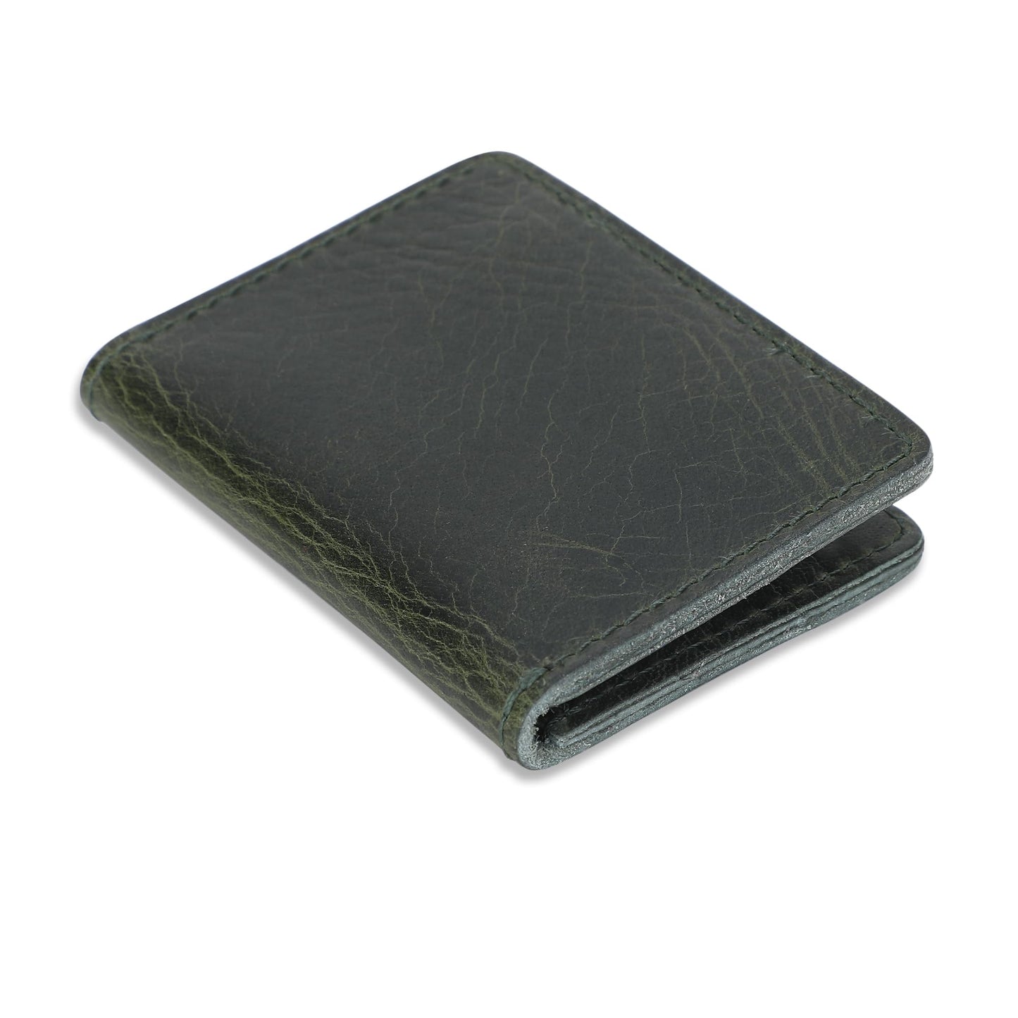 TheAntiq Genuine Leather Bifold Card Holder Wallet for Men & Women Slim Minimalist Front Pocket Credit Card Wallet, Compact Travel & Everyday Carry - Forest Green